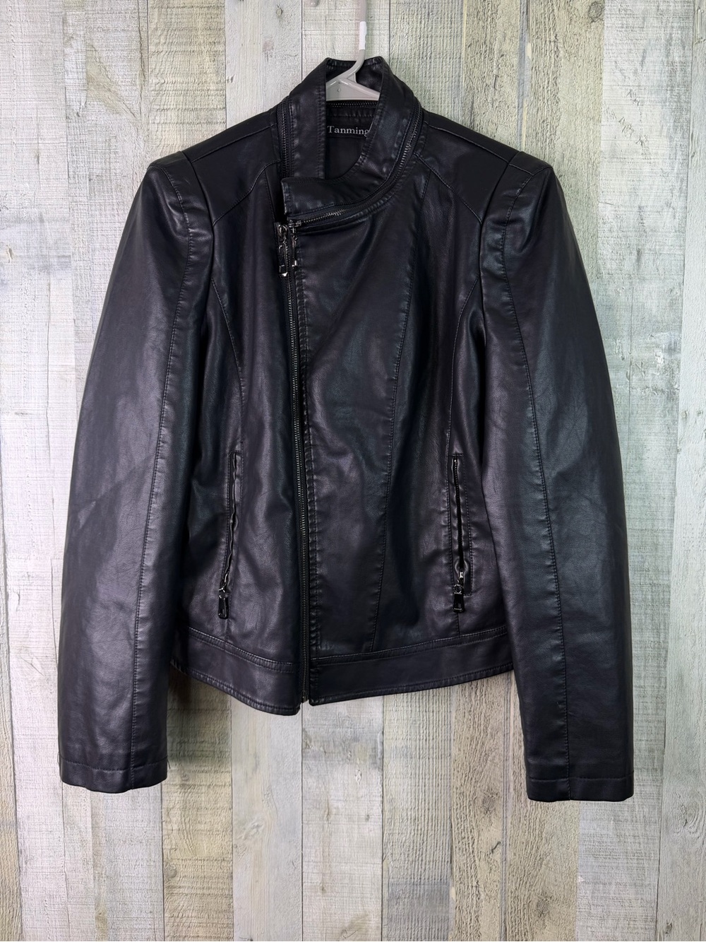 Tanming Large Faux Leather Moto Biker Jacket